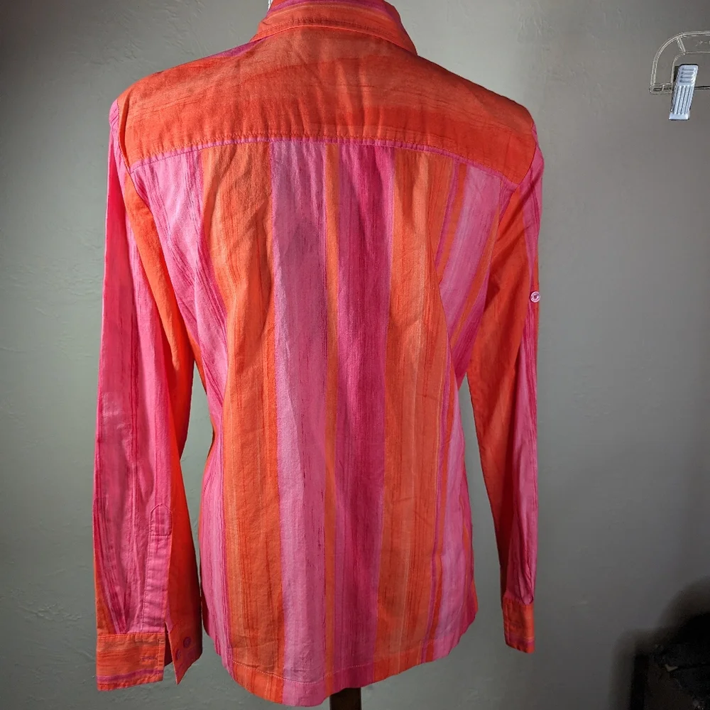 Jones New York Tailored Orange and Pink Striped Shirt with Button Pockets M - Picture 4 of 11
